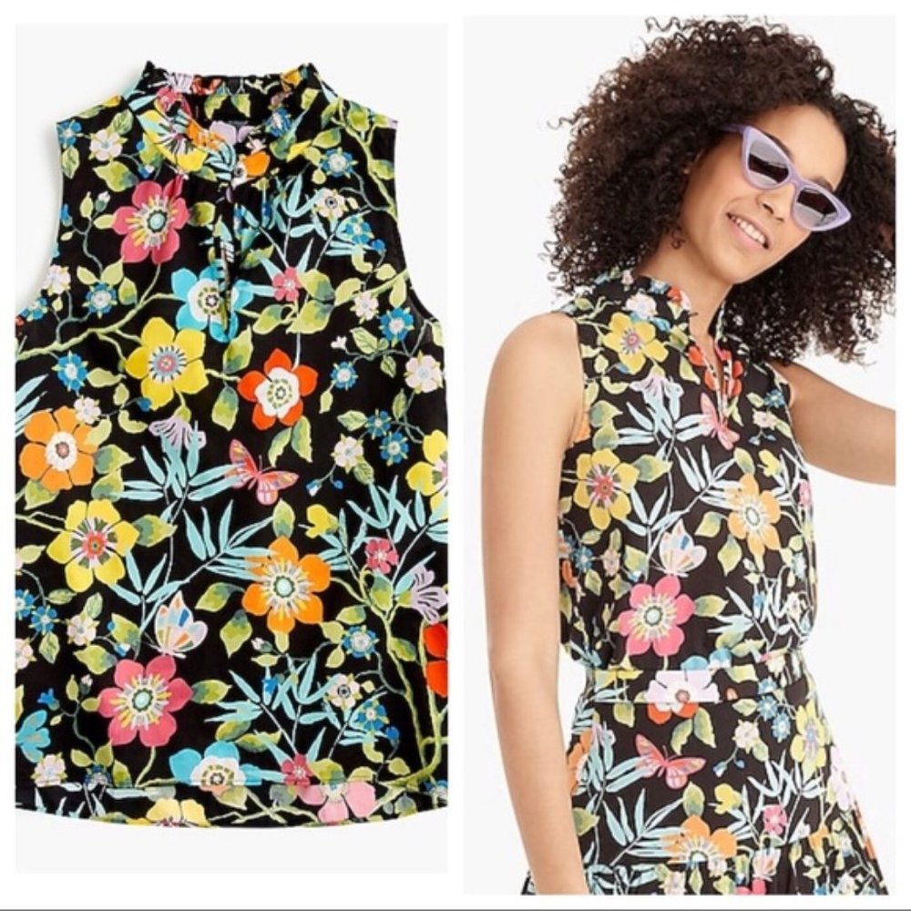 J. Crew Liberty Ruffle Neck Top in Pavilion Floral, Size 4